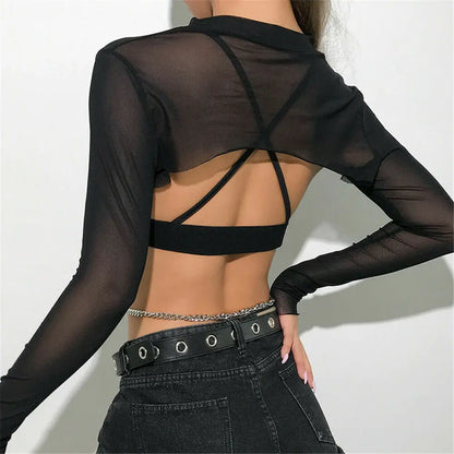 Super Short Backless T-shirt Long Sleeve Sexy Crop Tops -