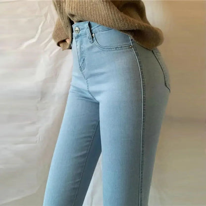 Sexy Elastic Skinny High Waist Blue Jeans -