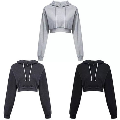 Casual Crop Hoodie Long Sleeve -