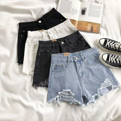 Casual High Waist Ripped Shorts -