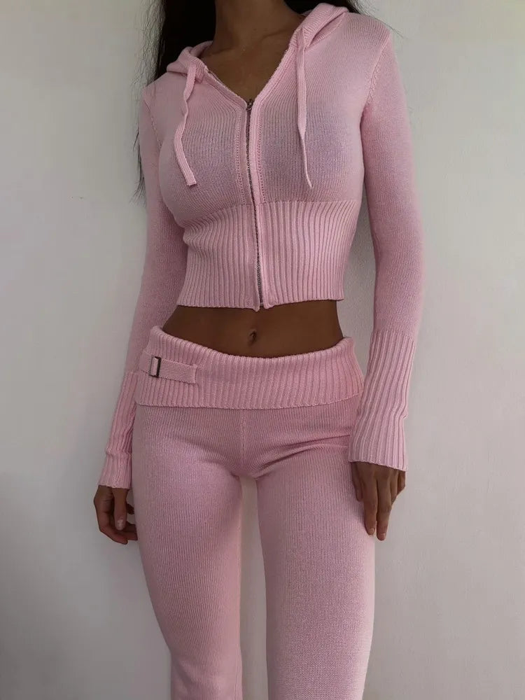 Casual Zipper Sweater Hoodie Set