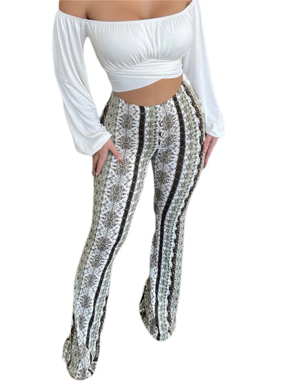 Frauen Boho Flare Pants Ethnic Tribal Print -