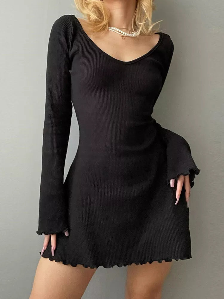 Basic Elegant V Neck Dress -