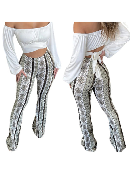 Frauen Boho Flare Pants Ethnic Tribal Print -