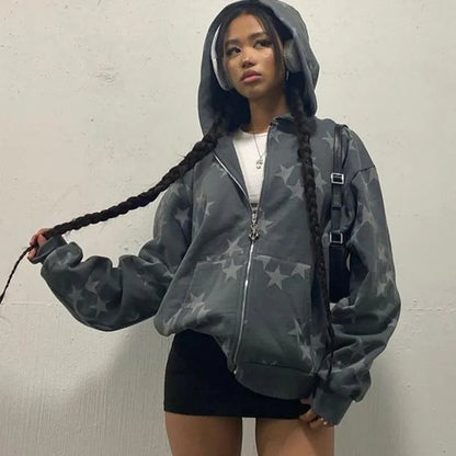 Oversized Vintage Star Graphic Hoodies Jacket Y2K -