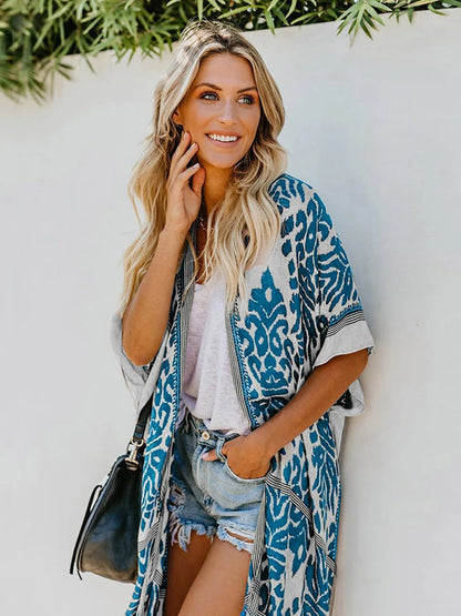 Boho Cover-Ups Women summer Cardigan Casual Long Pareo -