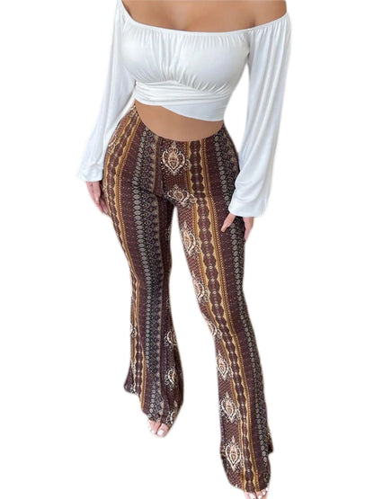 Frauen Boho Flare Pants Ethnic Tribal Print -