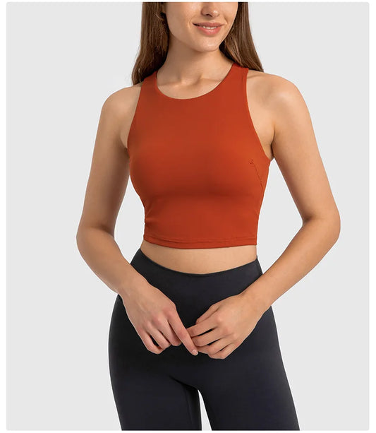 Crop Tank Top Bra High Neck Sport Top -