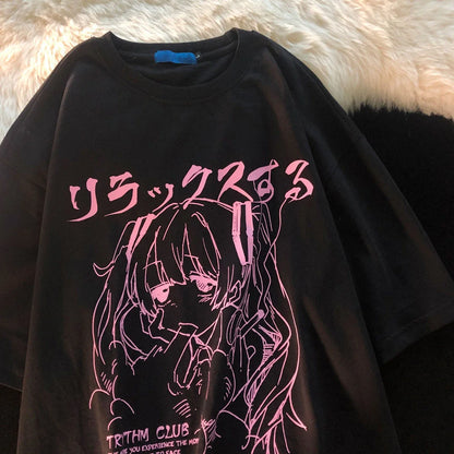 Y2K Japanese Graphic T Shirts Anime Print Oversized -