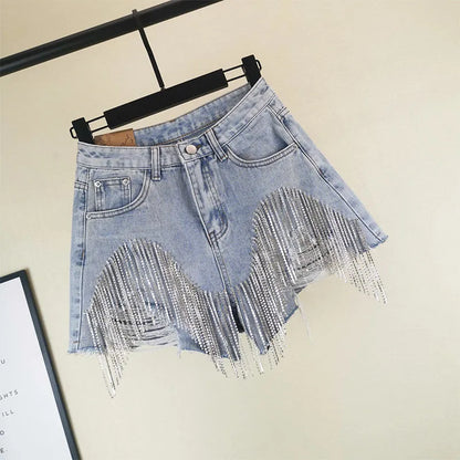 Shorts Diamond Tassel Summer Ripped Jeans -