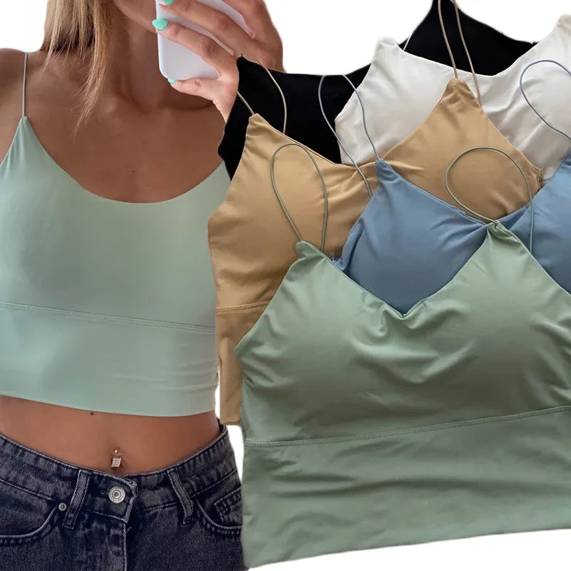 Summer Bra Ice Silk Crop Tops Spaghetti Strap -