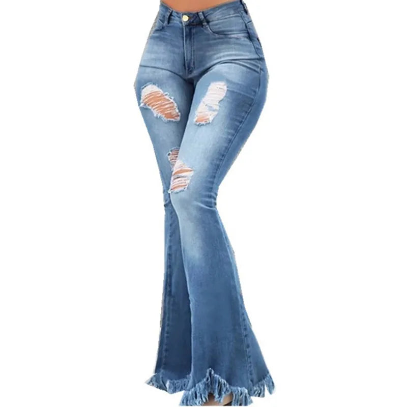 Full Length Denim Flare Capris Jeans -