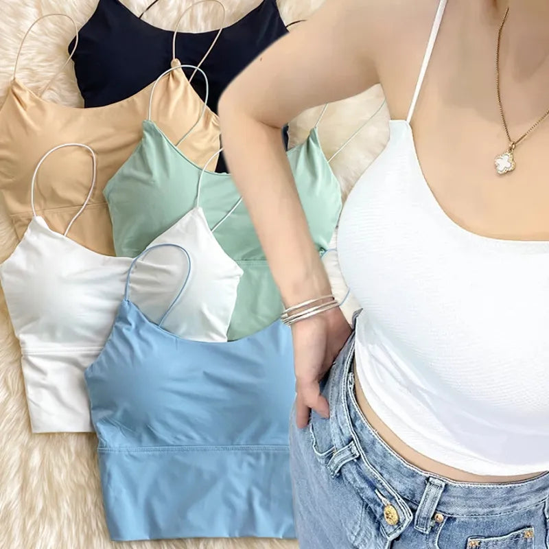 Summer Bra Ice Silk Crop Tops Spaghetti Strap -