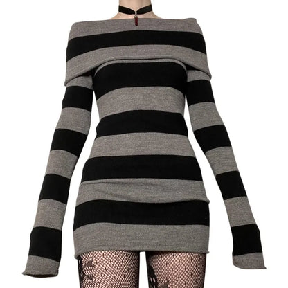 Y2K Mini Dress Full Sleeve Slim Fit -