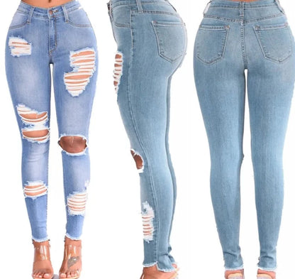 Women Ripped Stretch Jeans Skinny Hole Denim -