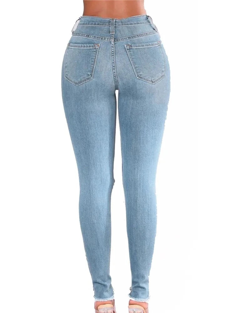 Women Ripped Stretch Jeans Skinny Hole Denim -