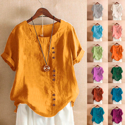 Summer Casual Linen Cotton Blouse -