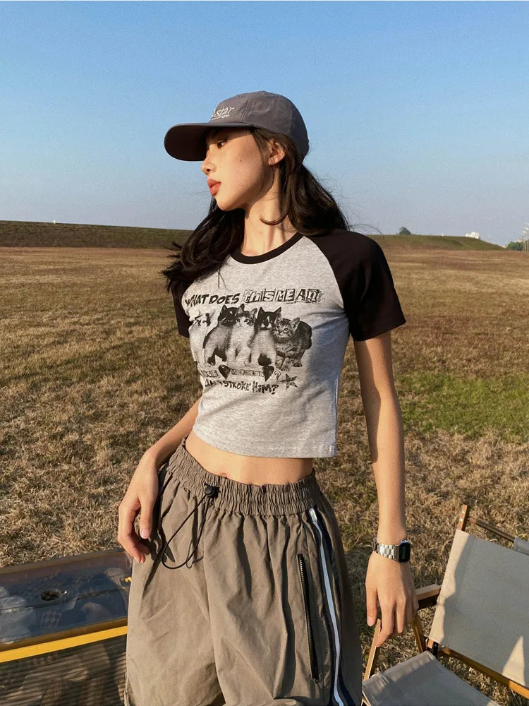 Women T-Shirt Y2k Crop Tops -