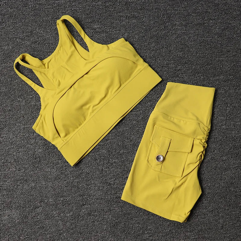 Shorts Gym Yoga Set With Pocket