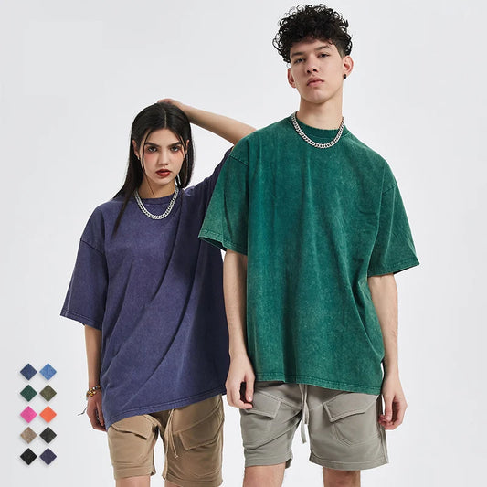 Hip Hop Streetwear Men 100% Cotton T-shirts Harajuku Multicolors Oversized Washed T-shirt Unisex Summer Retro Short Sleeve Tees