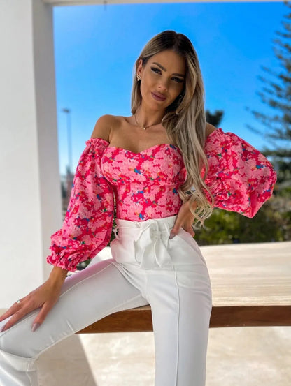 Women Sexy Top Summer Off Shoulder Floral Blouses -