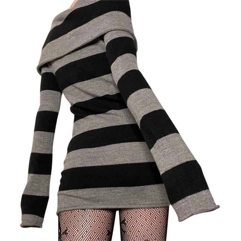 Y2K Mini Dress Full Sleeve Slim Fit -