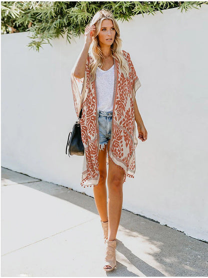 Boho Cover-Ups Women summer Cardigan Casual Long Pareo -